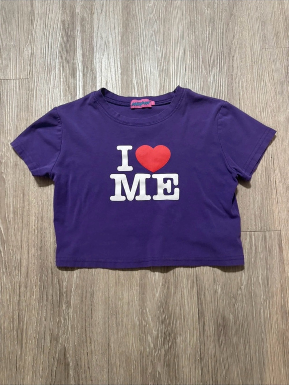 Edikted “I ❤️ ME” Purple Crop Top